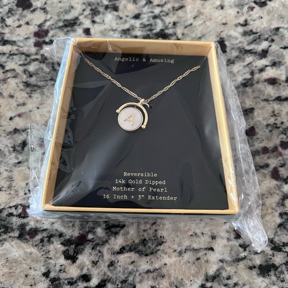 A New Day 14K Gold-Dipped Reversible Initial “A” Necklace – Mother of Pearl - Picture 3 of 3